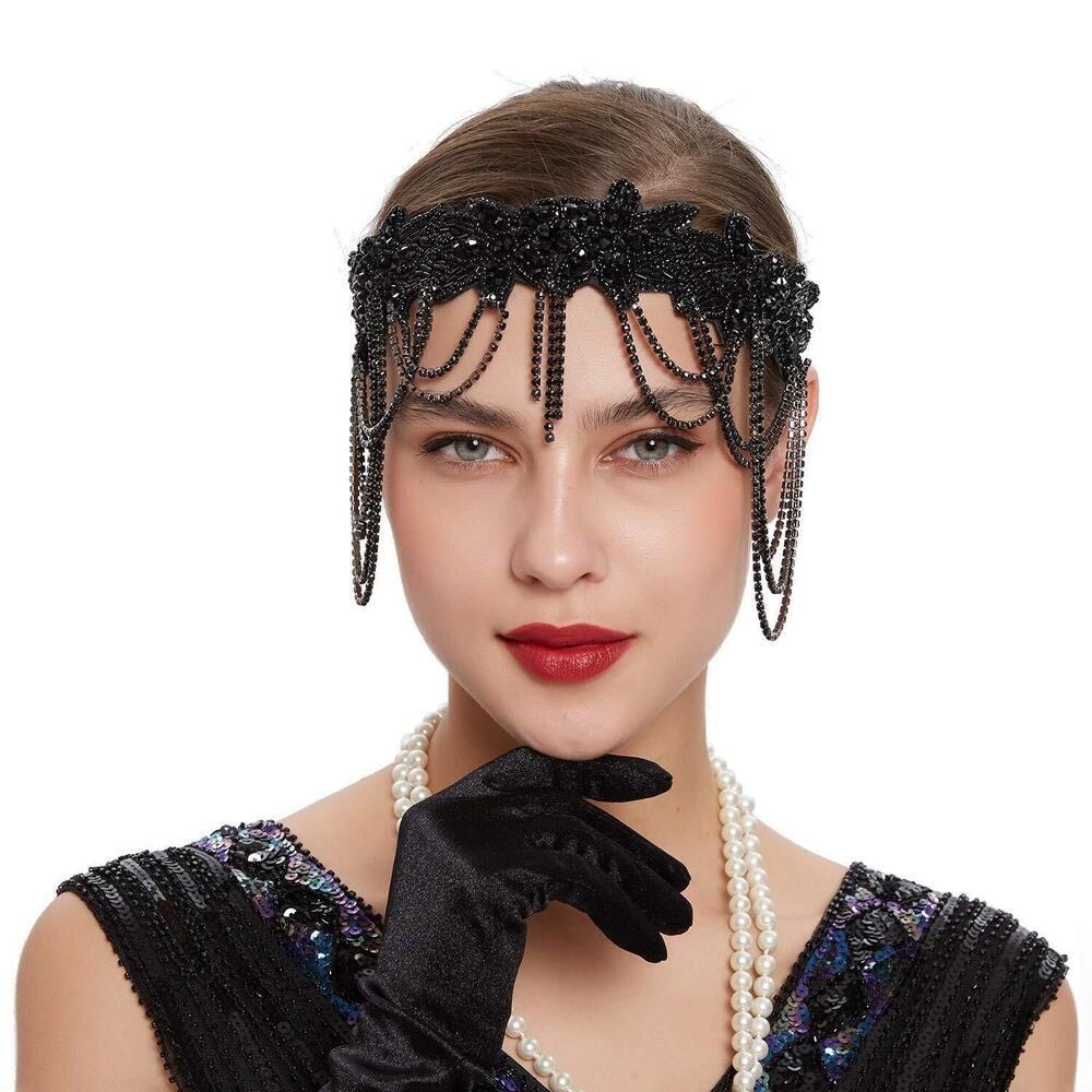 3158 1920s Beaded Headband Flapper Headpiece, Great Gatsby Headband Costume